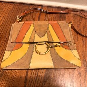 Chloe Faye Medium Shoulder Bag Authentic Rare Camel Calfskin Leather Suede